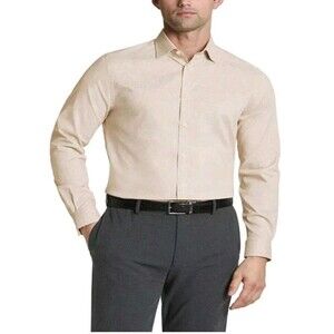 Michael Kords Men's  Slim Fit Dress Shirt Beige Formal  Size L
